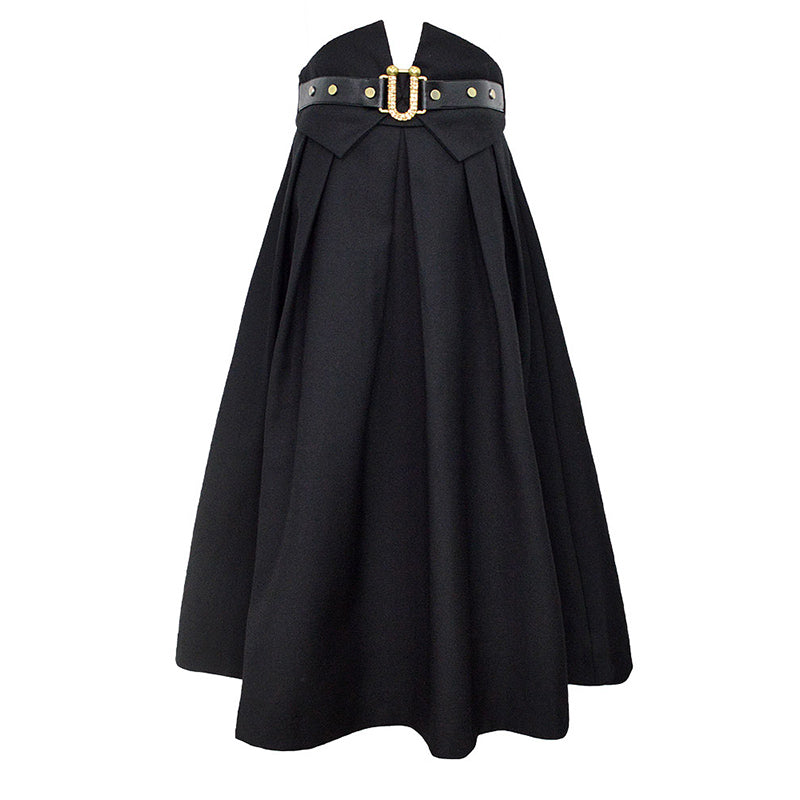 プリンセススリーブフロントボタンリブニット×ウエストベルトコンビフレアスカート(2colors)【上下別売り可】