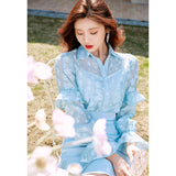 袖コンシャス花柄シアーシャツ×裾フリルミニスカート【上下別売り可】