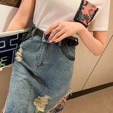 胸ポケット付きTシャツ×異素材ロングスカート(2colors)