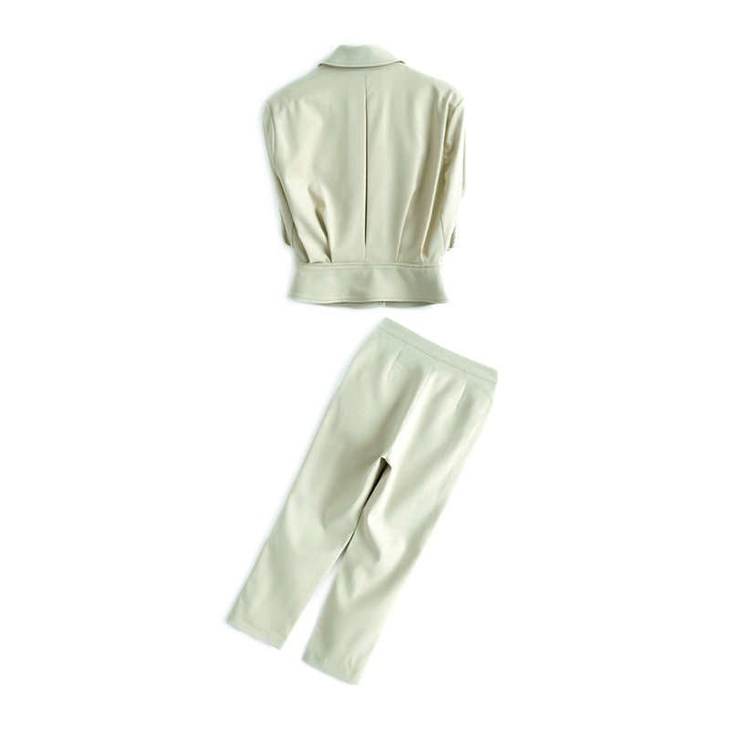 胸ポケット付き開襟ブラウス×テーパードパンツ(2colors)