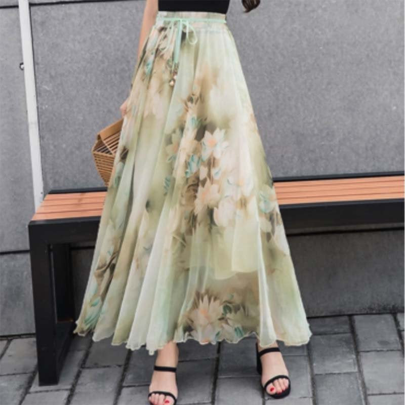 Alice Olivia カラフル花柄シフォンロングスカート
