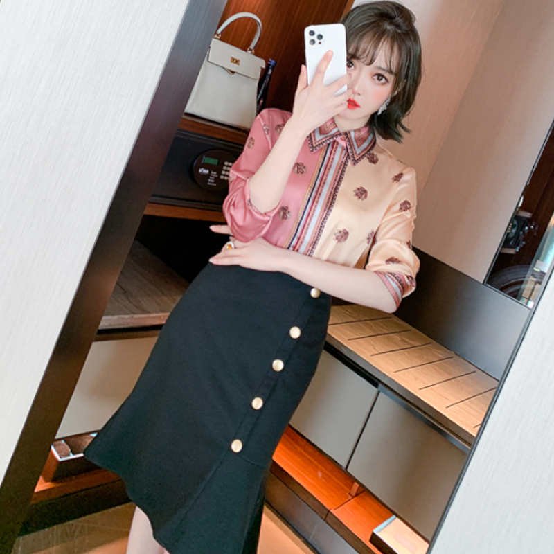 【Noela】シャツ風カラースカート