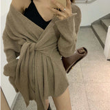 カシュクールオフショルダーツイストニットカーディガン(2colors)