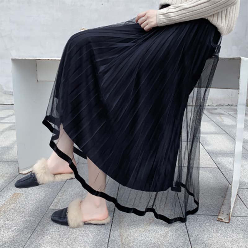 ベルベット＋チュールプリーツスカート(4colors)