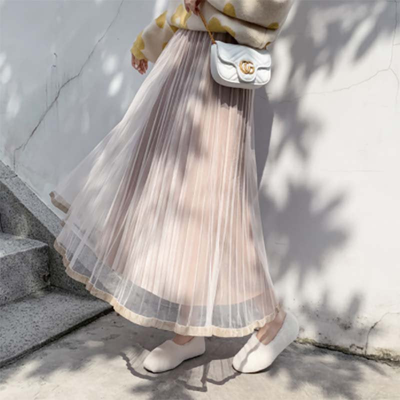 ベルベット＋チュールプリーツスカート(4colors)