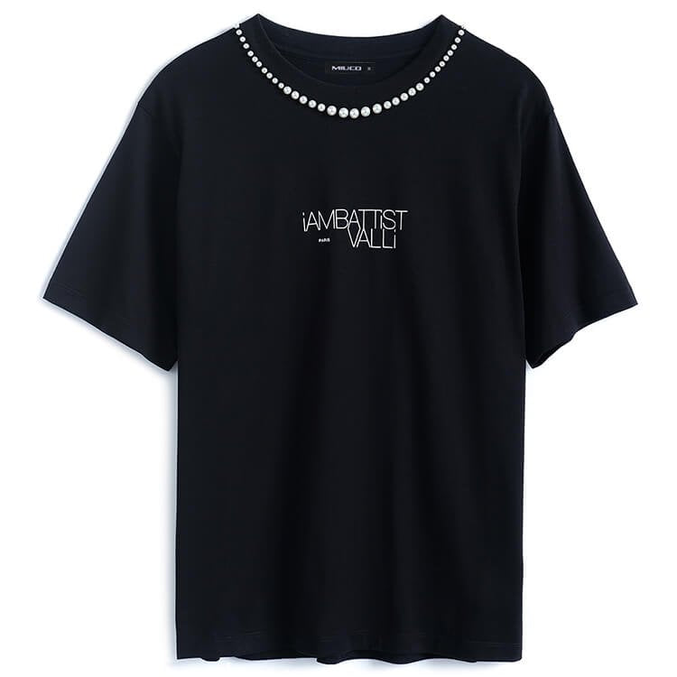 パール付きロゴオーバーTシャツ×ロングチュールスカート【上下別売り可】