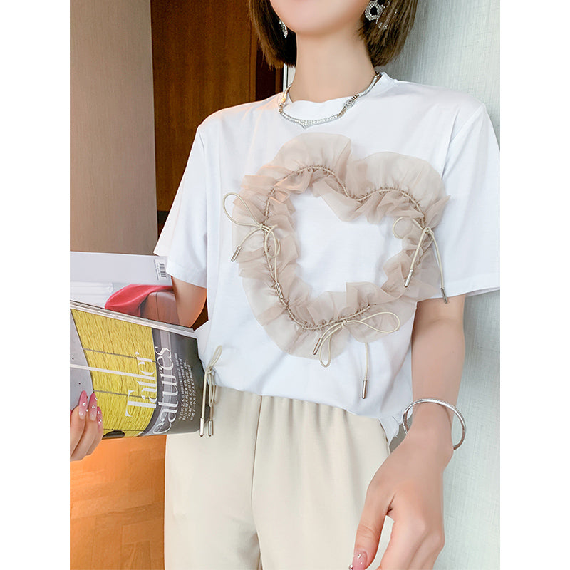 シアーフリルハートビッグTシャツ(2colors)