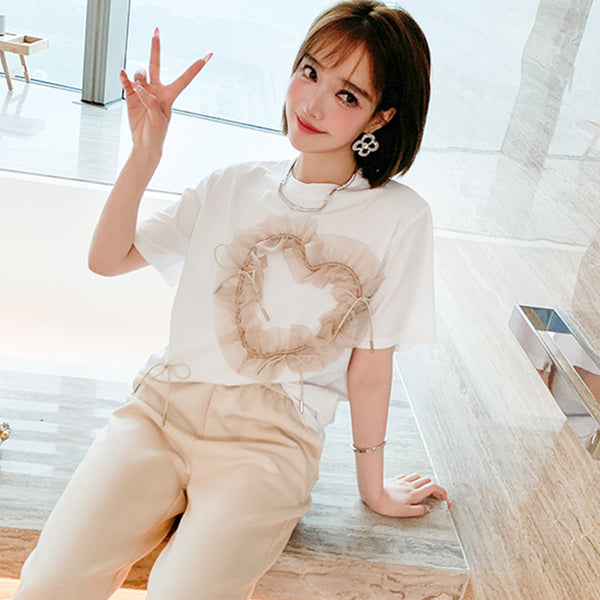 シアーフリルハートビッグTシャツ(2colors)