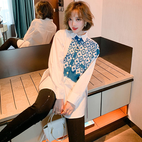 アシメニットベストコンビネーションロングシャツ×ハイウエストカットオフスキニーパンツ【上下別売り可】