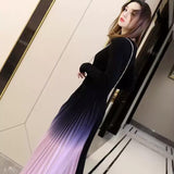 グラデーションプリーツドッキングニットワンピース