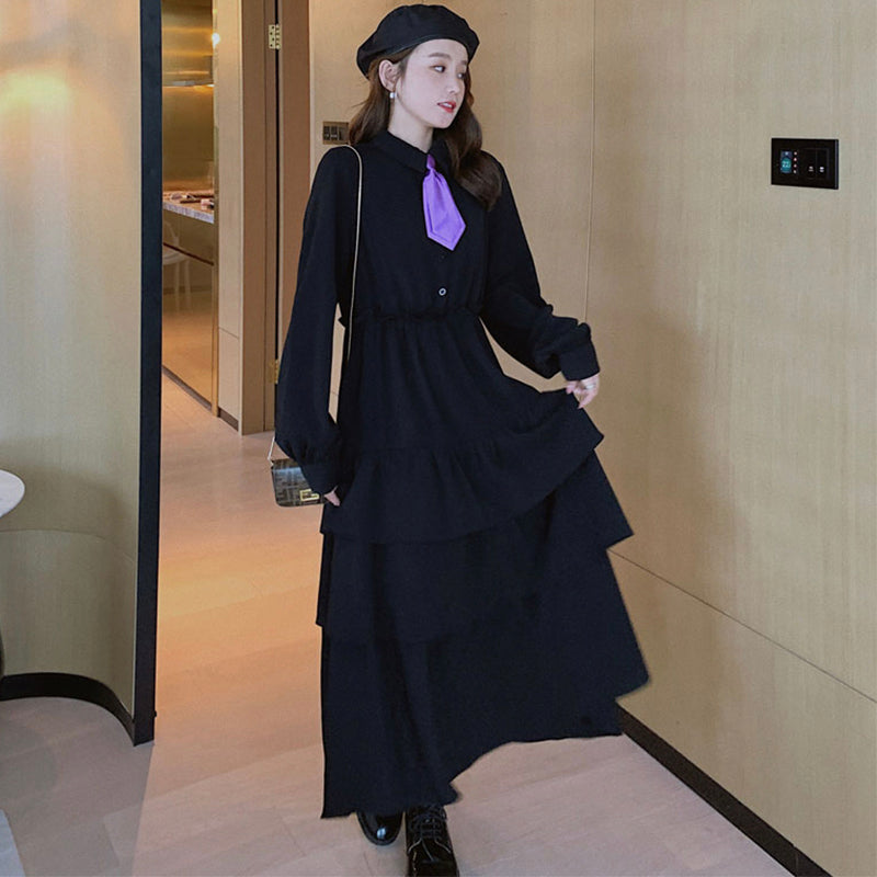 ティアードフリルロングシャツワンピース