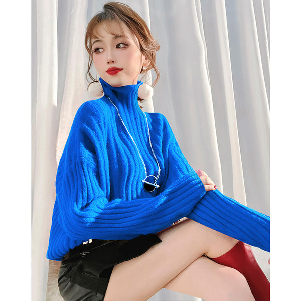 タートルネックゆるニット(2colors)×エコレザーラップショートパンツ【上下別売り可】