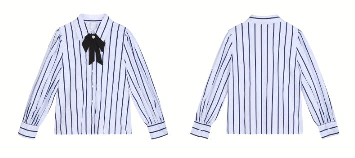 リボンタイ付きストライプシャツ×リブニットマルチラインワンピース(2colors)【上下別売り可】