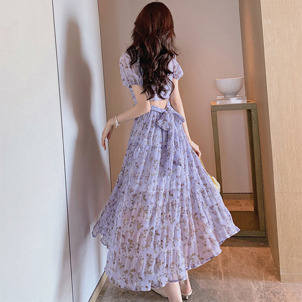 ワッシャー加工花柄ロングワンピース