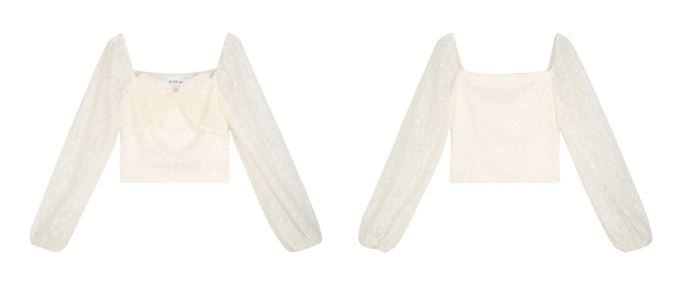 フロントリボンハートレースブラウス×サスペンダー付きストレートパンツ【上下別売り可】
