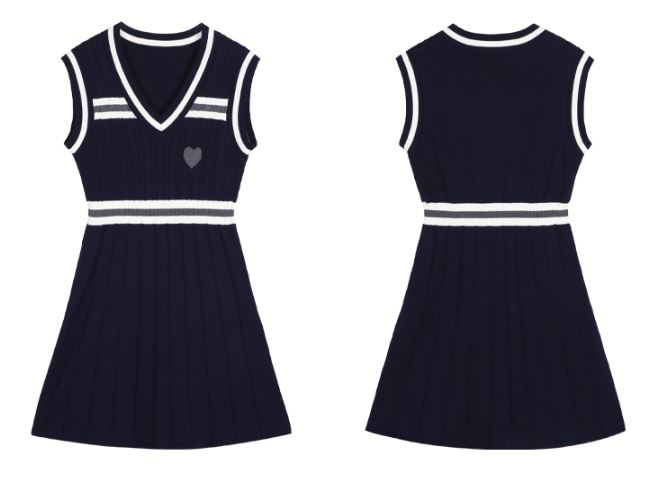 リボンタイ付きストライプシャツ×リブニットマルチラインワンピース(2colors)【上下別売り可】