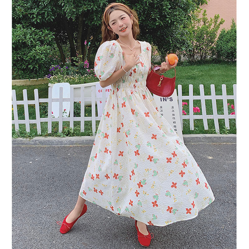 花柄シャーリングマキシワンピース