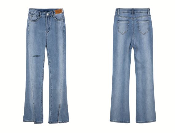 クロシェマルチボーダークロップドニット×スリットフレアデニムパンツ【上下別売り可】
