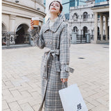 チェック柄ダブルブレストステンカラーロングコート
