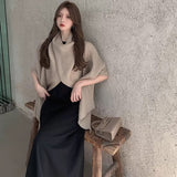アシメショールニット×ロングワンピース