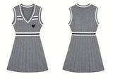 リボンタイ付きストライプシャツ×リブニットマルチラインワンピース(2colors)【上下別売り可】