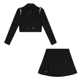 ショルダーコンシャスクロップドジャケット(2colors)×タグ付きプリーツミニスカート(2colors)【上下別売り可】