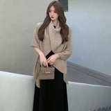 アシメショールニット×ロングワンピース