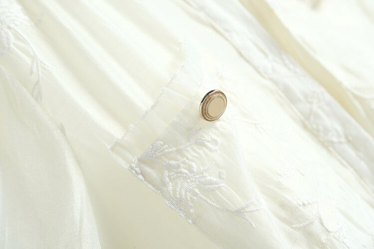 シアーコンビ花柄刺繍シャツ×シアーフレアスカート
