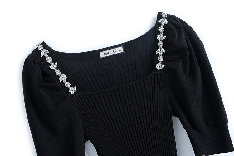 ビジューパワーショルダーニット×花柄チュールスカート【上下別売り可】