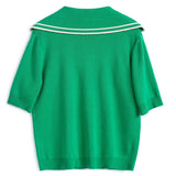 セーラーカラー半端袖ニット×ツイードポケットワイドデニムパンツ【上下別売り可】