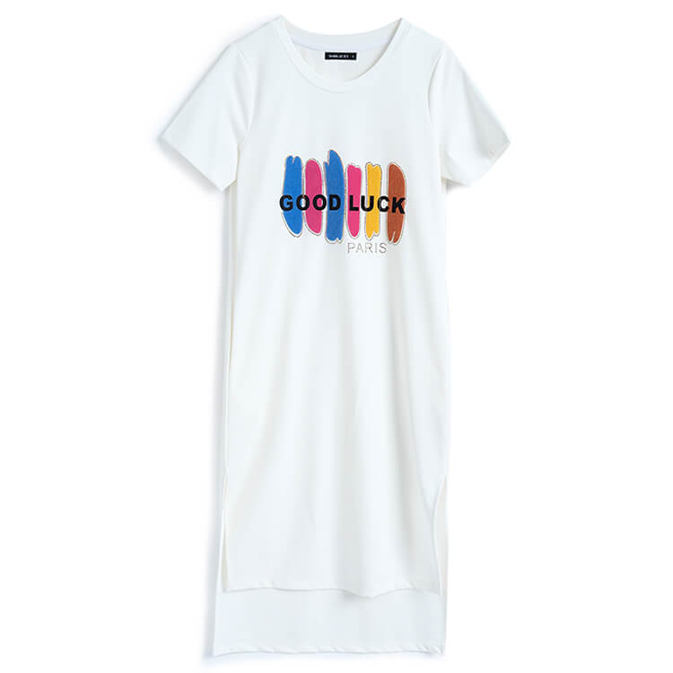 ロゴプリントサイドスリットTシャツワンピース(2colors)