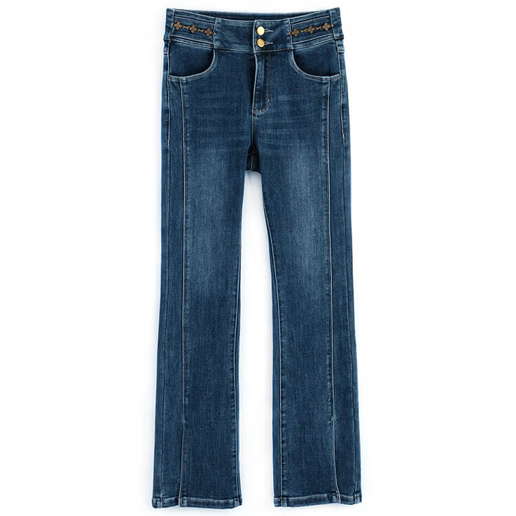 ペプラムニットトップス×チェーン付きストレートデニムパンツ【上下別売り可】