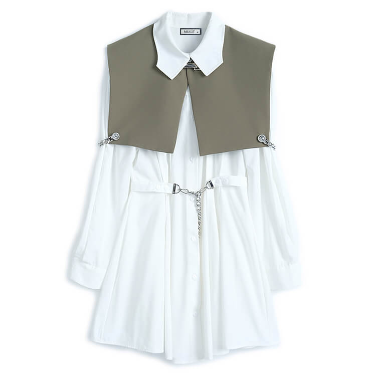 サイドオープンベストレイヤードシャツワンピース(2colors)