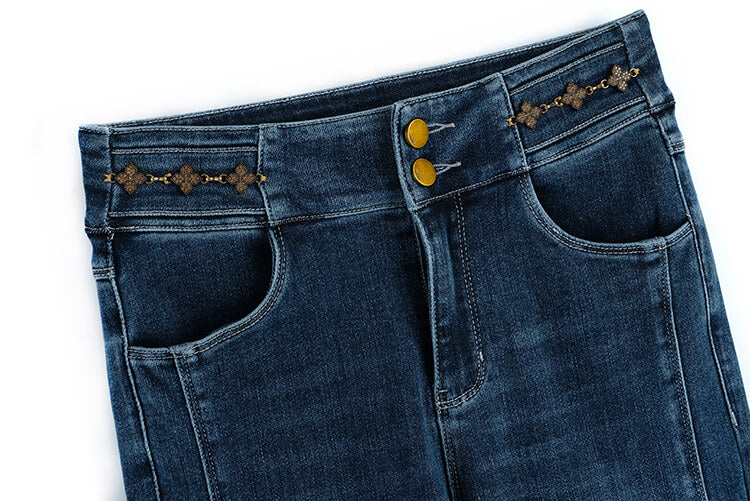 ペプラムニットトップス×チェーン付きストレートデニムパンツ【上下別売り可】