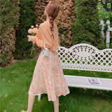 パール付きフリルニットカーディガン×フリル花柄キャミワンピース【上下別売り可】