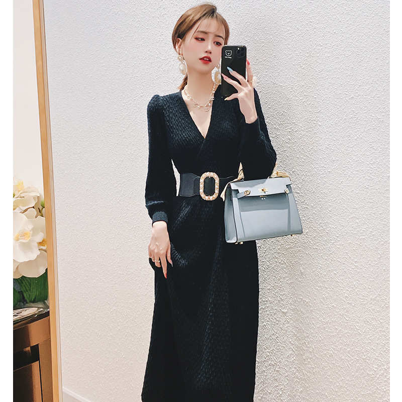 ベルト付きカシュクールニットワンピース(5colors)