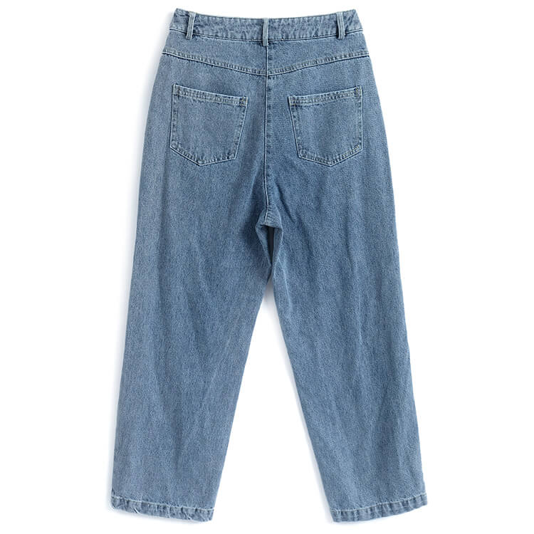 セーラーカラー半端袖ニット×ツイードポケットワイドデニムパンツ【上下別売り可】