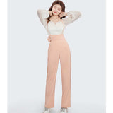 フロントリボンハートレースブラウス×サスペンダー付きストレートパンツ【上下別売り可】