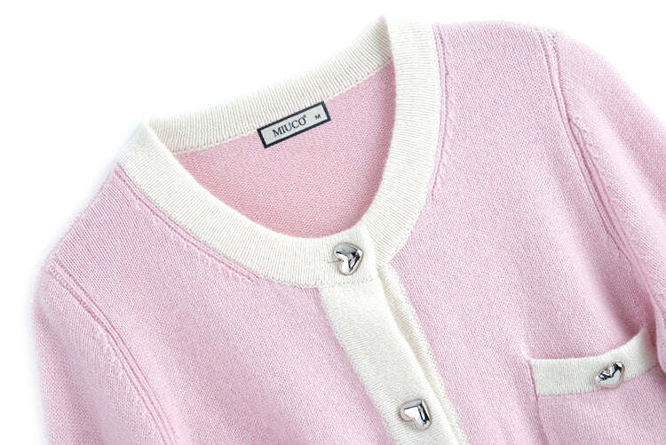 ハートボタンラインカーディガン×裾ボタンカットオフパンツ【上下別売り可】