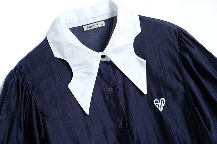 変形襟ランタンスリーブシャツ×グラフィックプリントミニスカート【上下別売り可】