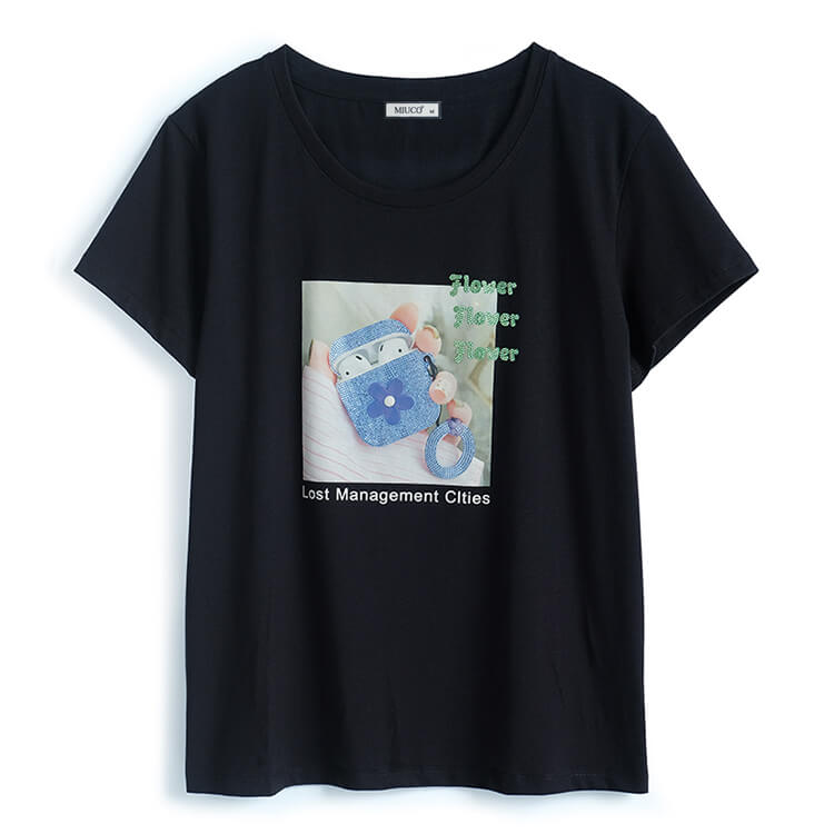 ラインストーン付きグラフィックTシャツ×チャイナディティールショートパンツ【上下別売り可】