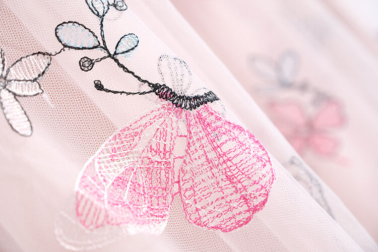 アシメショルダーレースニット×バタフライ刺繍チュールスカート(2colors)【上下別売り可】