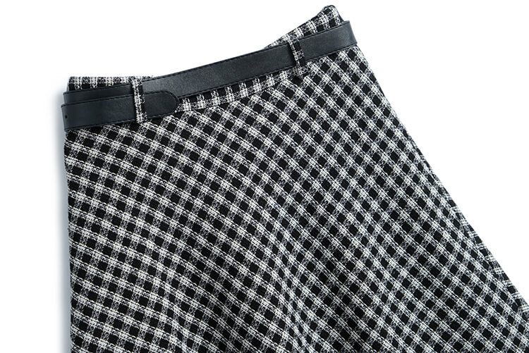 オープンショルダータートルネックニット×ベルト付きチェック柄フレアスカート【上下別売り可】