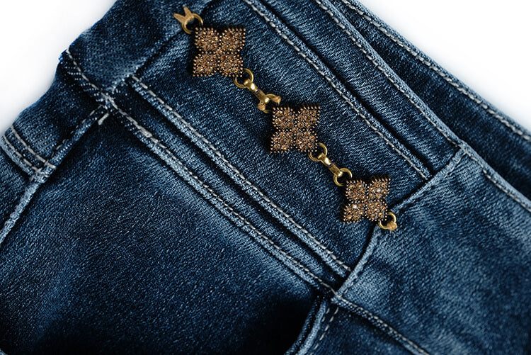 ペプラムニットトップス×チェーン付きストレートデニムパンツ【上下別売り可】