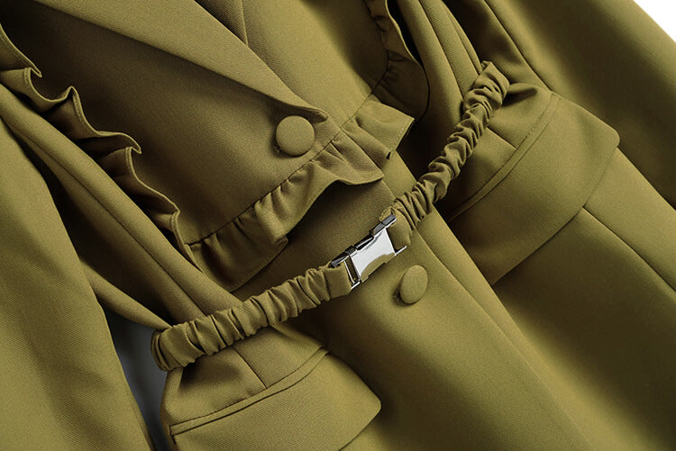 フリルロングテーラードジャケット×チュールプリーツスカート(2colors)
