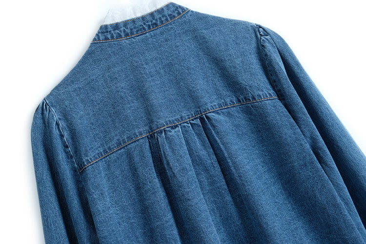 チュールフリルデニムチャイナシャツ×ベルト付きアシメプリーツスカート【上下別売り可】
