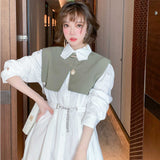 サイドオープンベストレイヤードシャツワンピース(2colors)