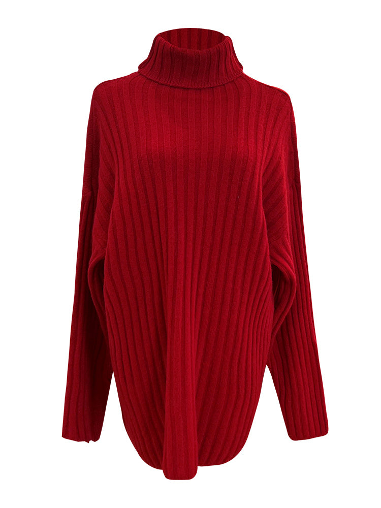 タートルネックゆるニット(2colors)×エコレザーラップショートパンツ【上下別売り可】