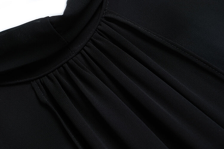 バックリボン袖コンシャスシアーブラウス×刺繍入りAラインスカート(2colors)