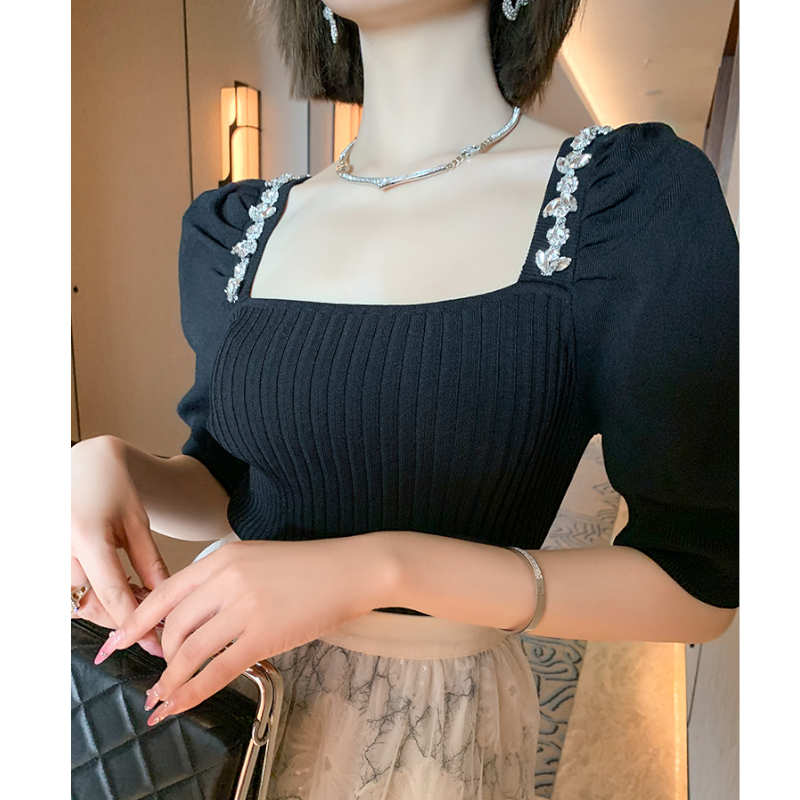 ビジューパワーショルダーニット×花柄チュールスカート【上下別売り可】